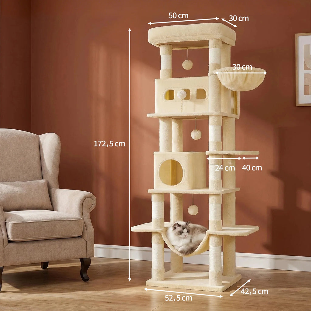 Kattenboom 170 cm voor Grote Katten | Groot Gevoerd Platform & Anti-Kantelset, Ideaal voor Maine Coons
