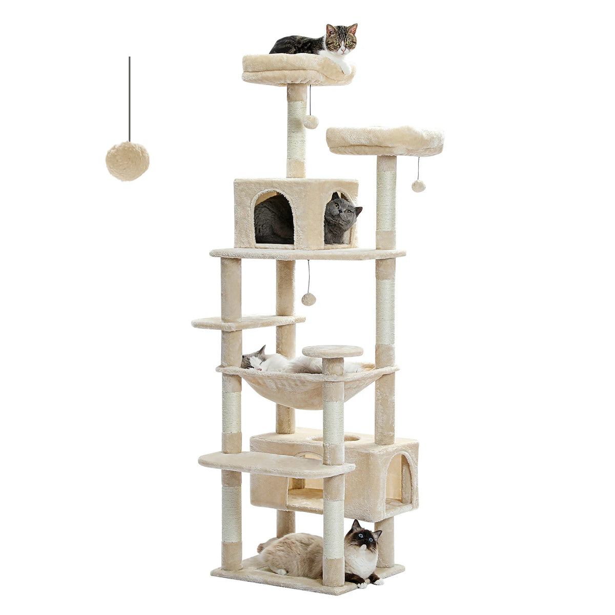 Grote Krabpaal met Hangmat, 8 Niveaus | Sisal Krabpalen & Ruim Kattenhuis, voor Meerdere Katten