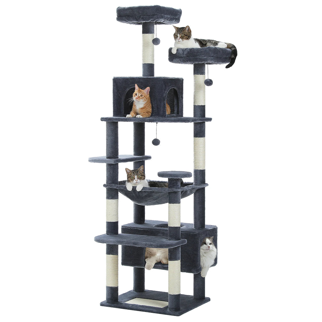 Grote Krabpaal met Hangmat, 8 Niveaus | Sisal Krabpalen & Ruim Kattenhuis, voor Meerdere Katten