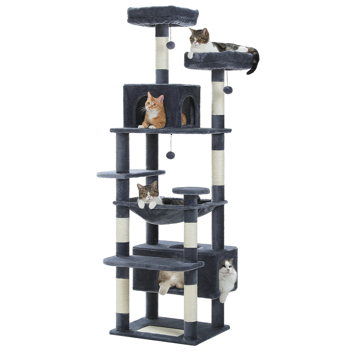 Grote Krabpaal met Hangmat, 8 Niveaus | Sisal Krabpalen & Ruim Kattenhuis, voor Meerdere Katten