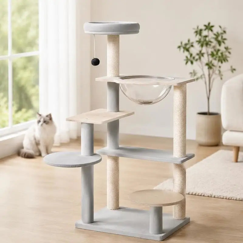 Moderne Kattenboom 112 cm met Transparante Capsule | Stabiele Basis & Sisal Krabpalen voor Binnenkatten