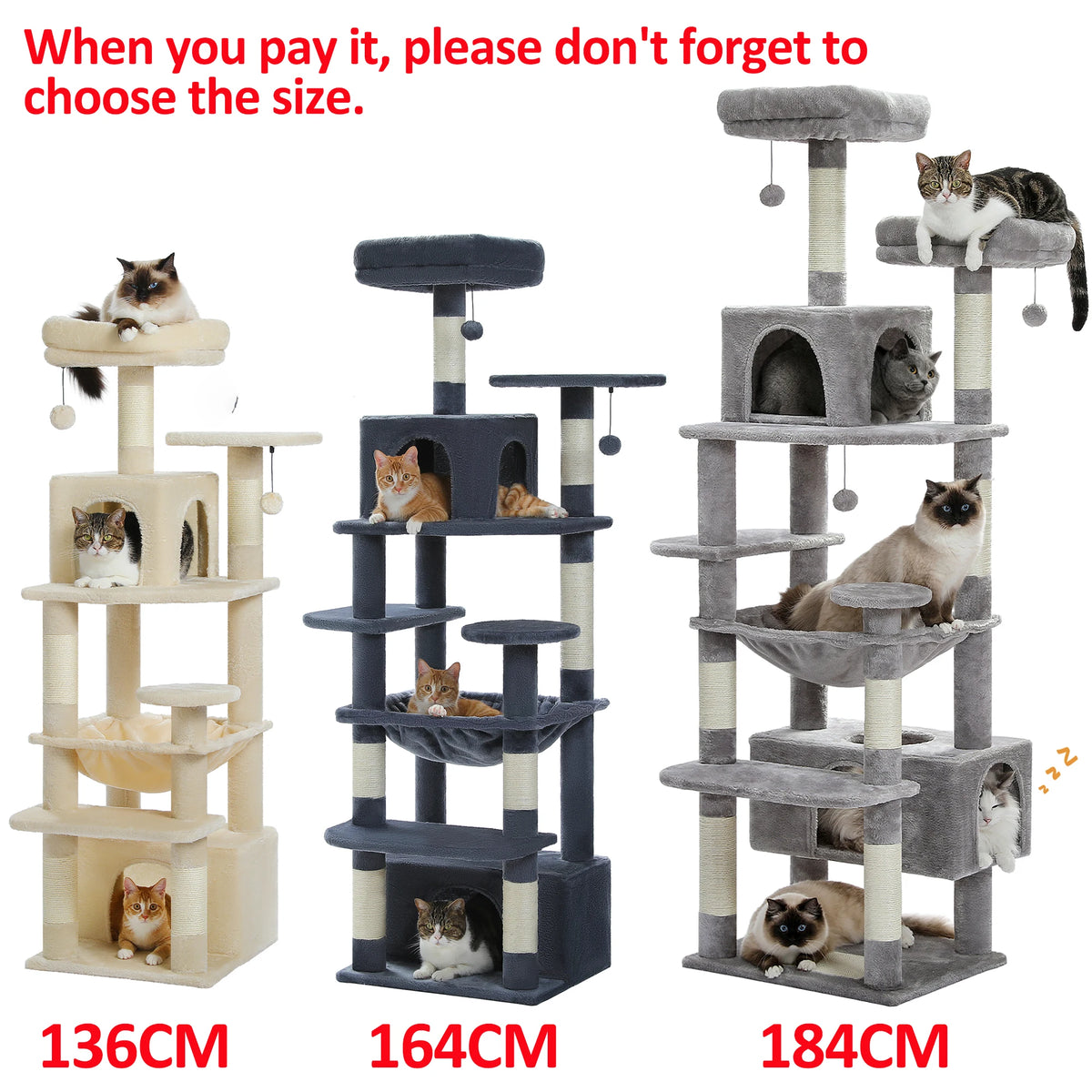 Grote Krabpaal met Hangmat, 8 Niveaus | Sisal Krabpalen & Ruim Kattenhuis, voor Meerdere Katten