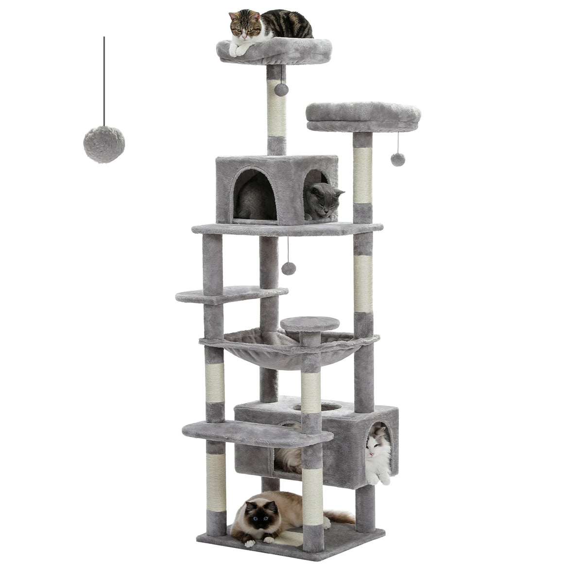 Grote Krabpaal met Hangmat, 8 Niveaus | Sisal Krabpalen & Ruim Kattenhuis, voor Meerdere Katten