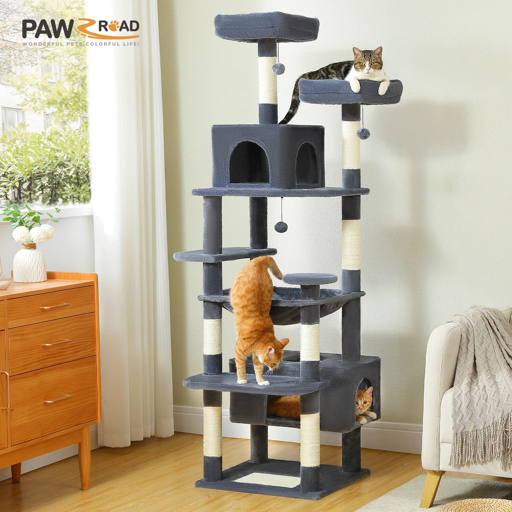 Grote Krabpaal met Hangmat, 8 Niveaus | Sisal Krabpalen & Ruim Kattenhuis, voor Meerdere Katten
