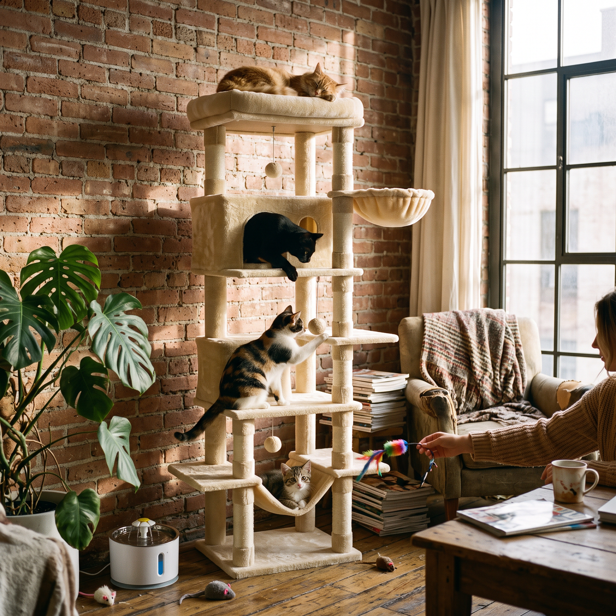 170 cm grote kattenboom voor Maine Coon katten in huiselijke setting