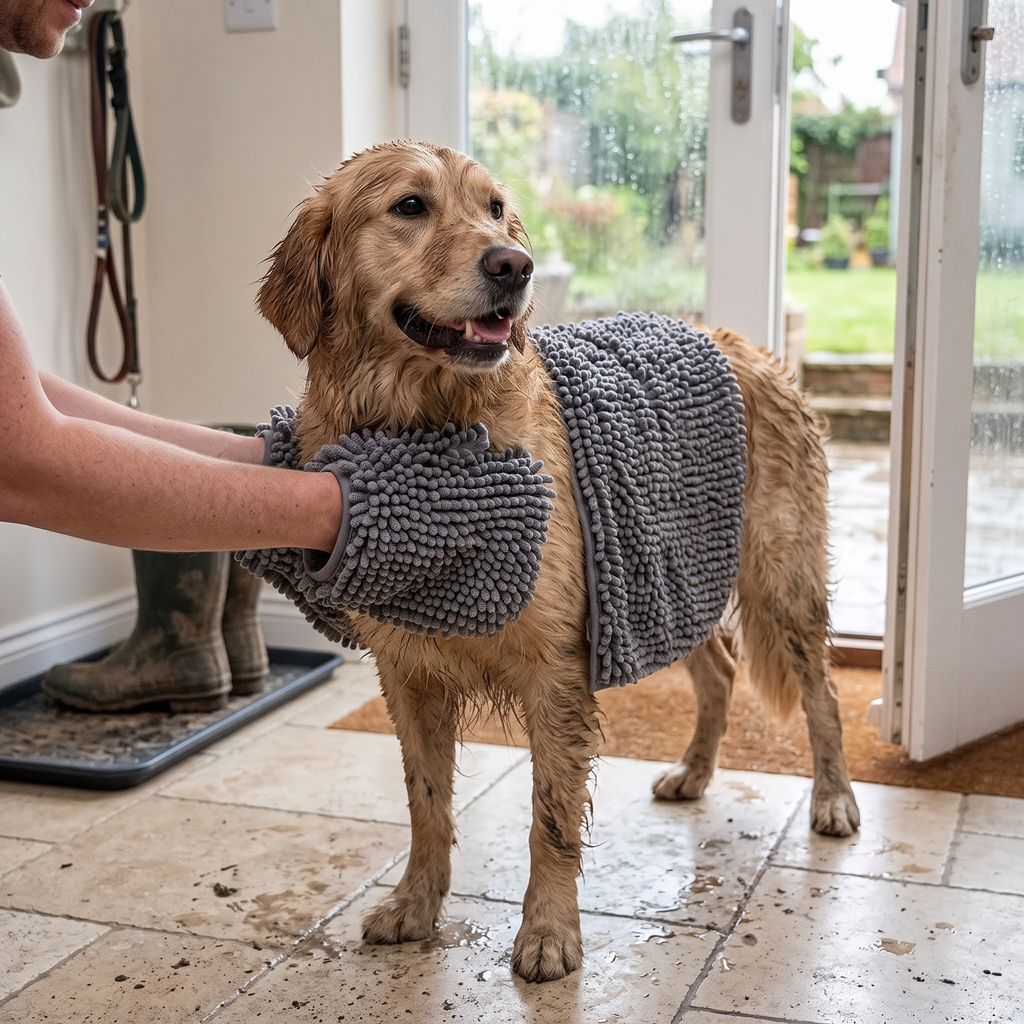 Microvezel huisdierhanddoek in gebruik