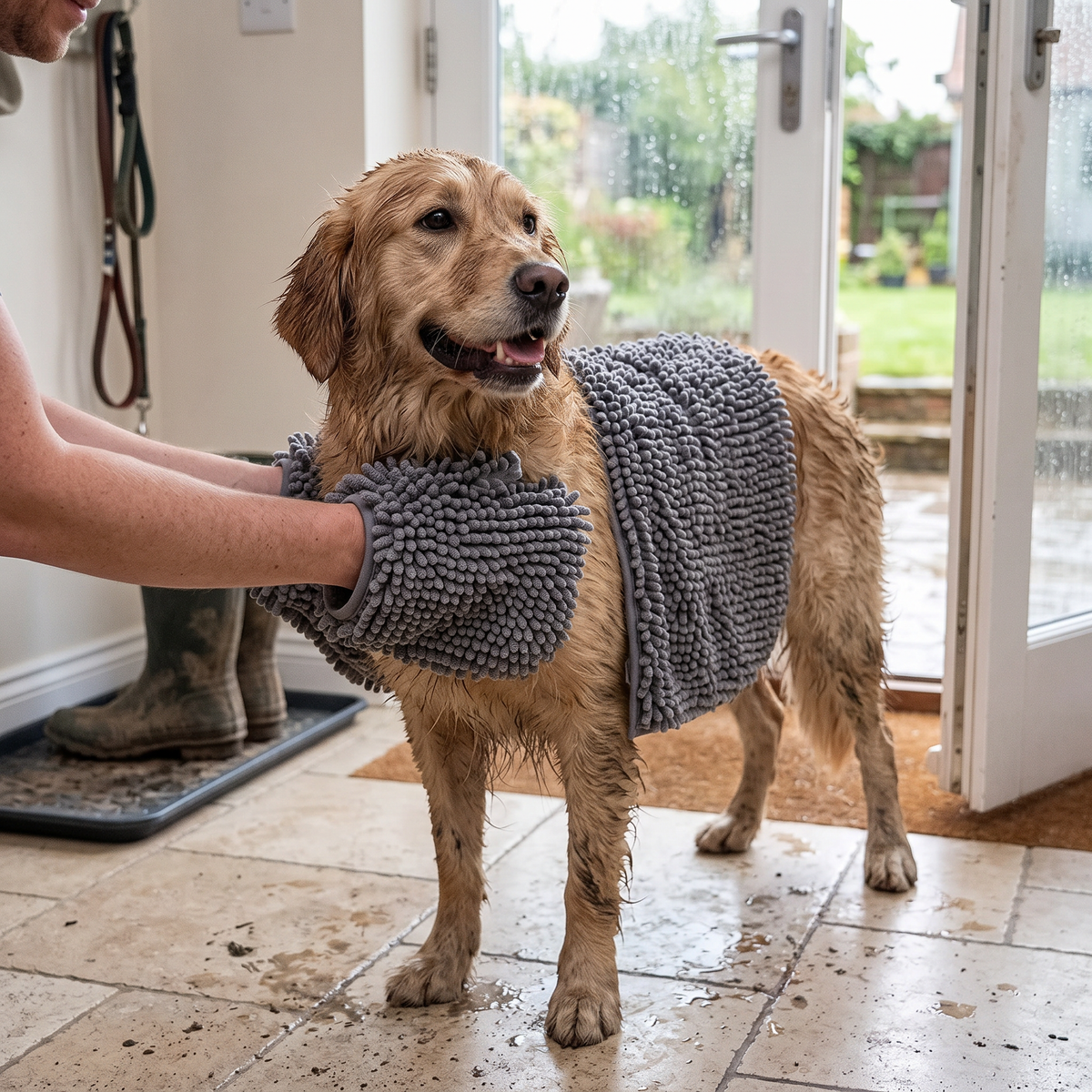 Microvezel huisdierhanddoek in gebruik