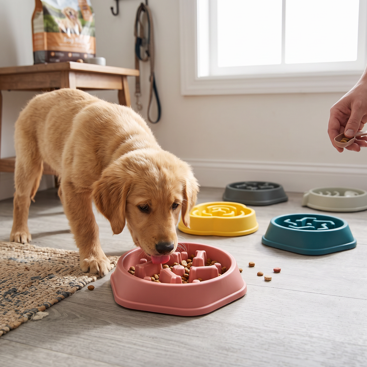 Slow feeder voerbak voor honden in gebruik