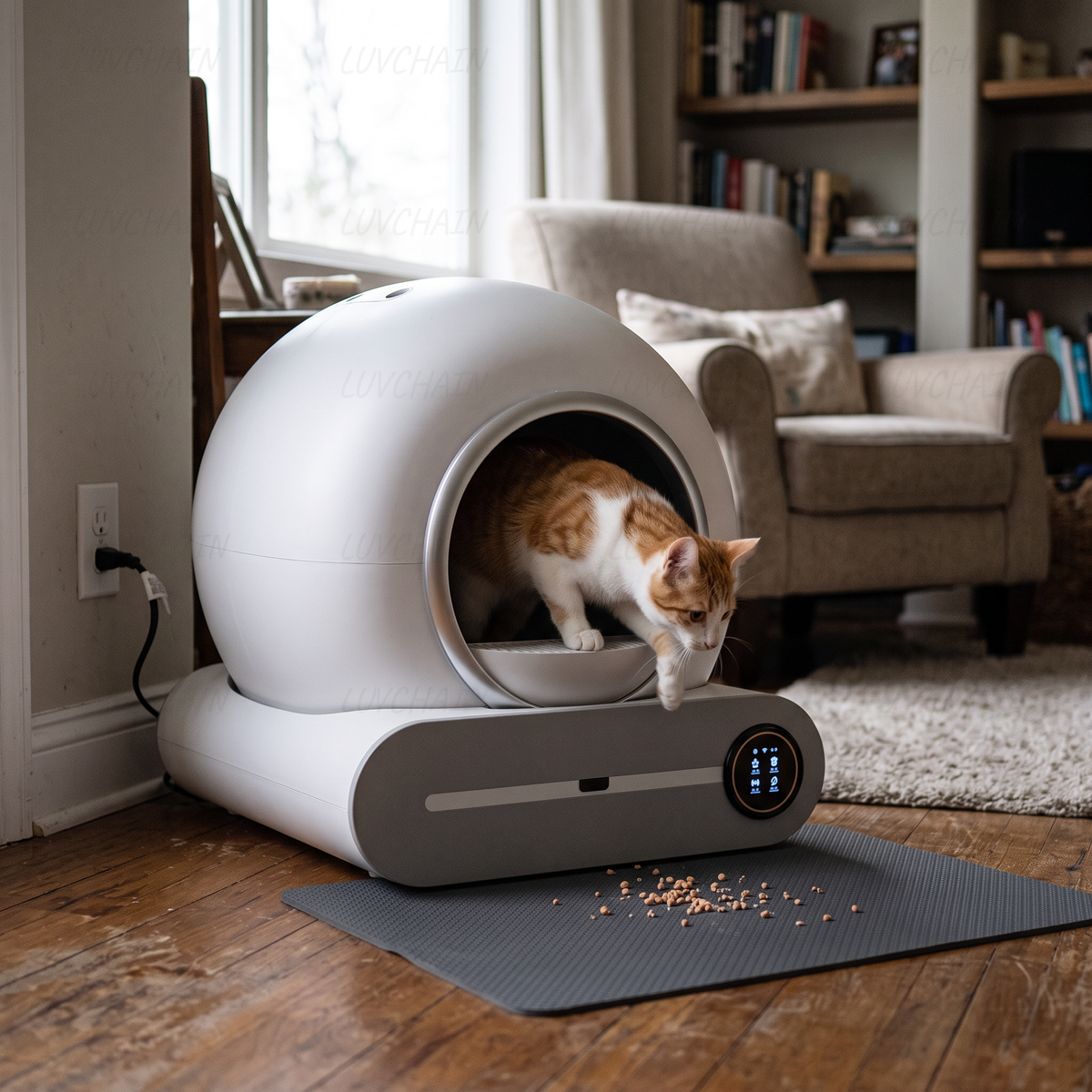 Zelfreinigende kattenbak in gebruik